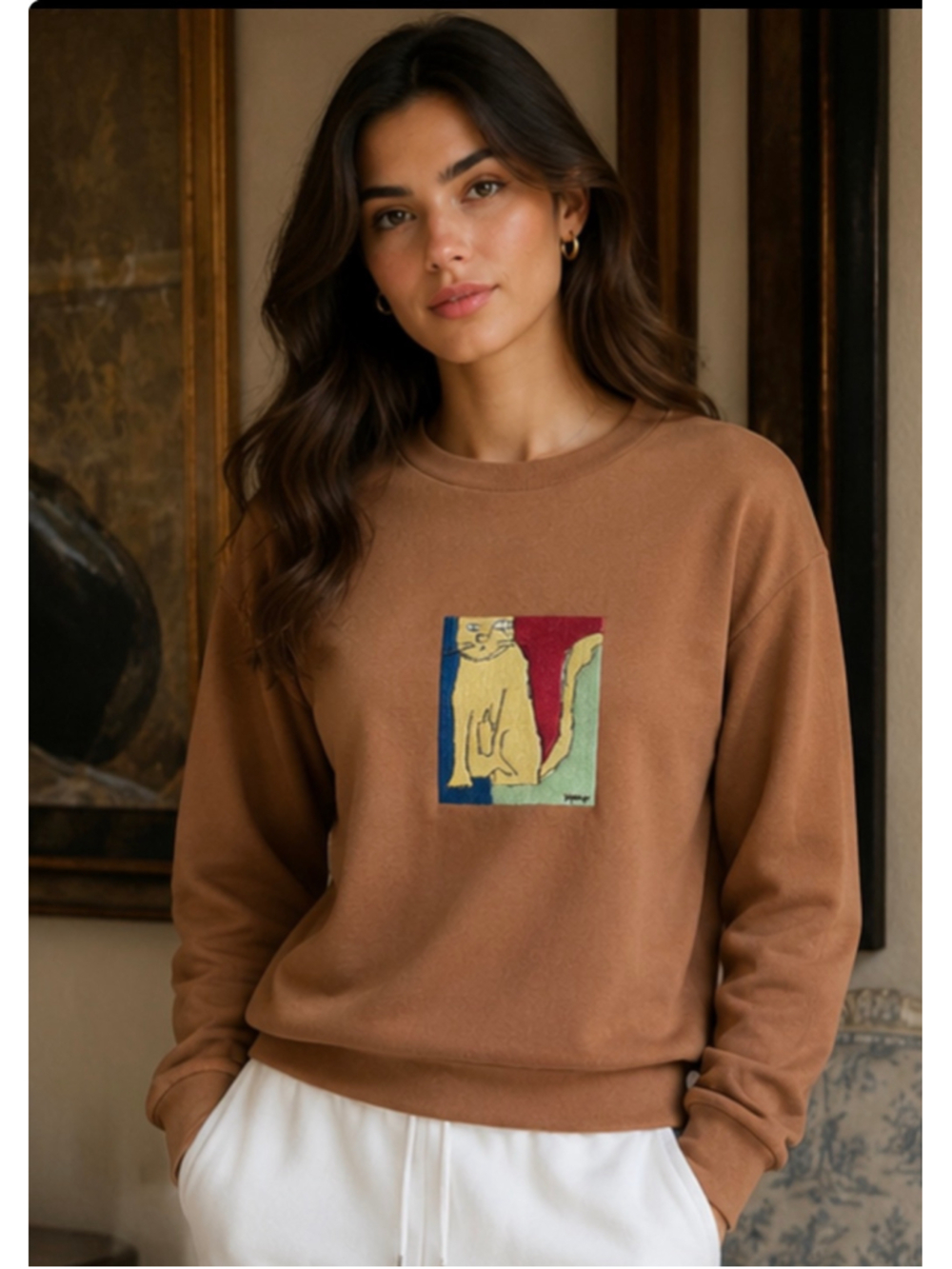 RIPNDIP Sweatshirt Size L Brown White Cat Graphic Crewneck